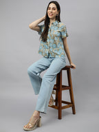 Valbone Women’s Blue Modal Silk Printed Shirt