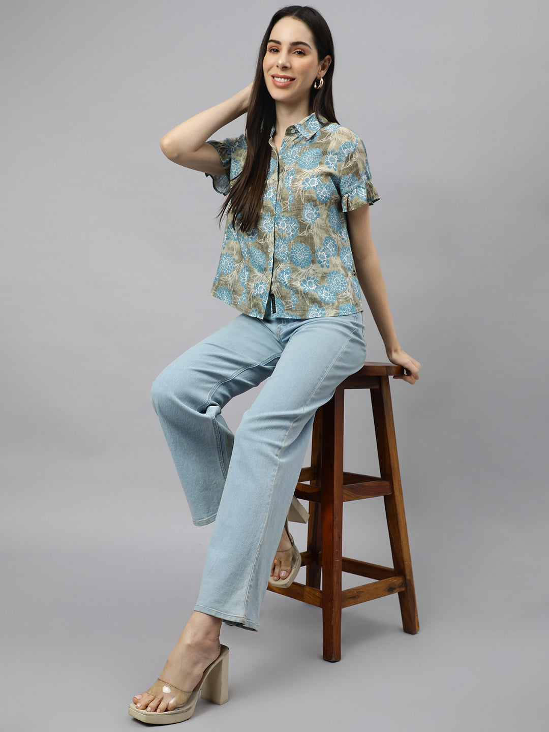 Valbone Women’s Blue Modal Silk Printed Shirt