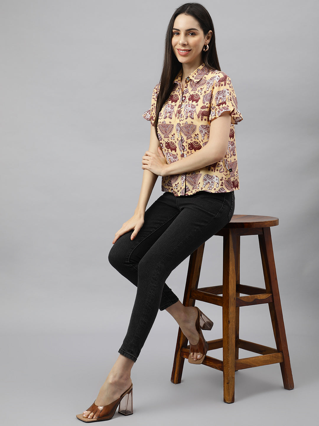 Valbone Women’s Maroon Modal Silk Printed Shirt