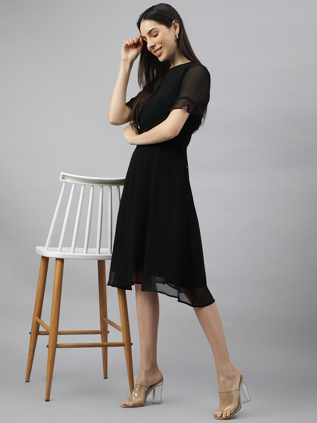 Solid Long Sleeve Knee-Length A-line Dress | Classy dress, Nice dresses,  Long sleeve dress