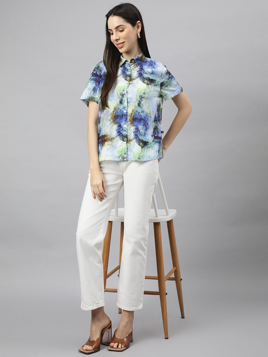 Valbone Women’s Blue Modal Silk Printed Shirt