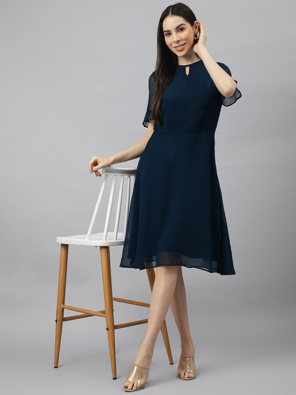 Blue Georgette solid Dress