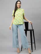 Valbone Women’s lIght Green Modal Silk Printed Shirt