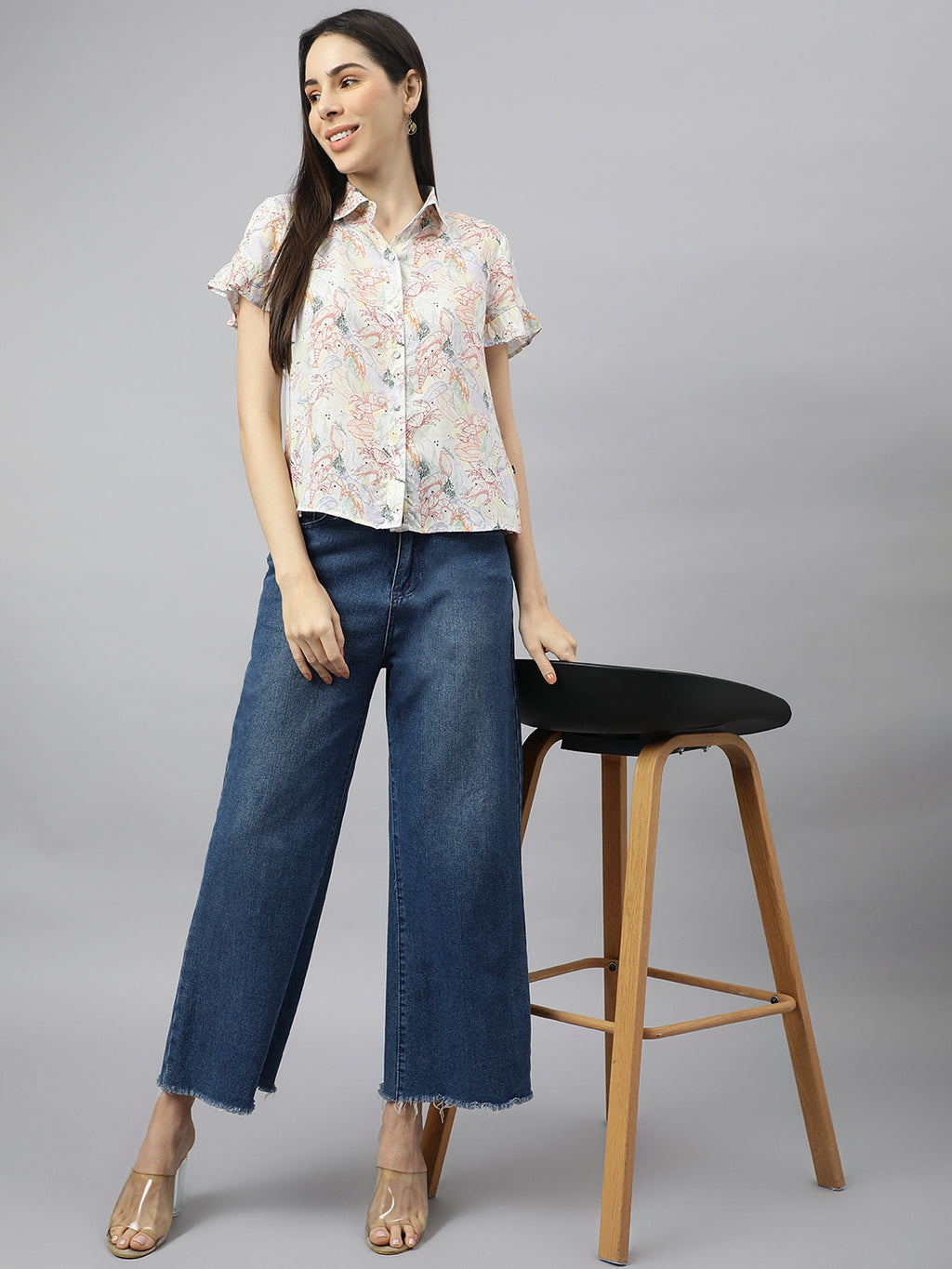 Valbone Women’s White ( Sea Food) Modal Silk Printed Shirt