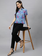 Valbone Women’s Blue Modal Silk Printed Shirt Success