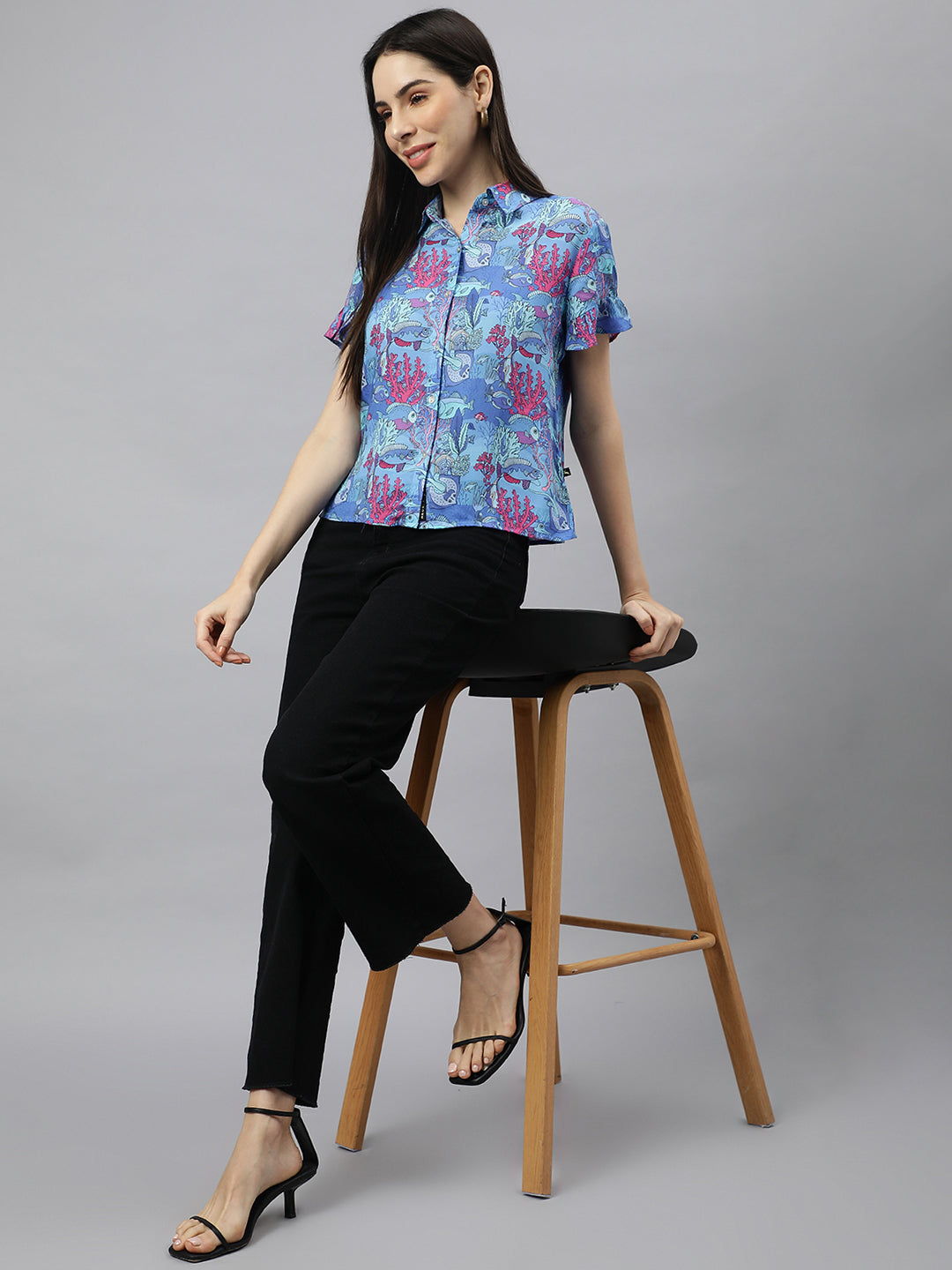 Valbone Women’s Blue Modal Silk Printed Shirt Success