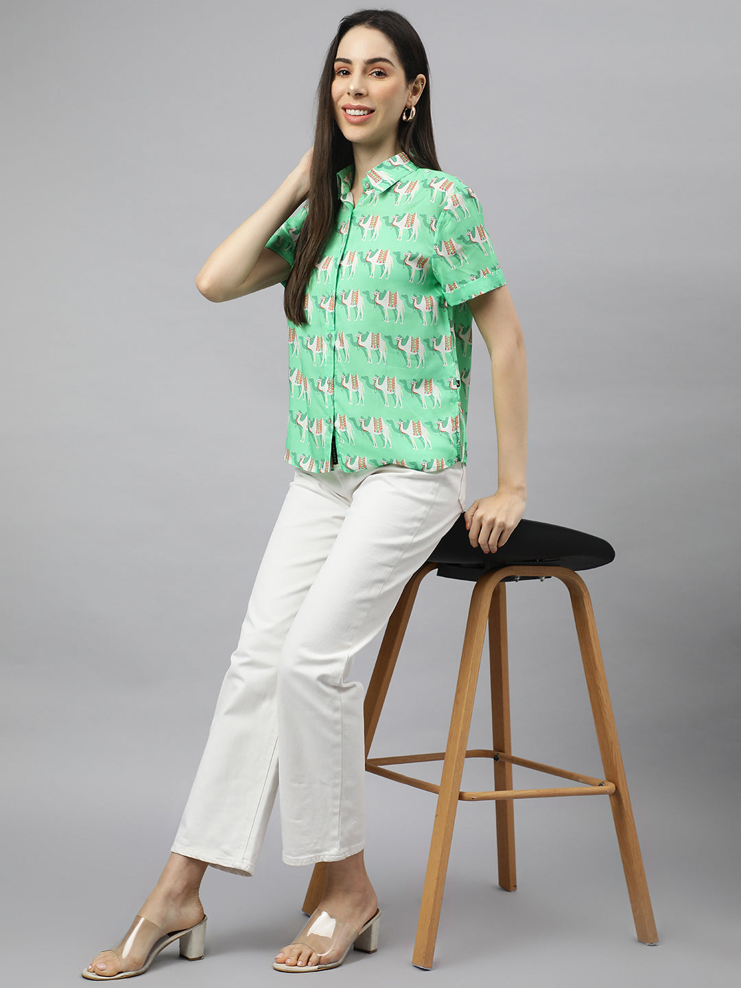 Valbone Women’s Green Modal Silk Printed Shirt