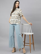 Valbone Women’s white Modal Silk Printed Shirt Half Sleeves