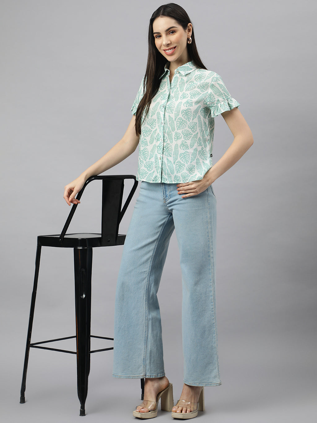 Valbone Women’s Light Green Modal Silk Printed Shirt