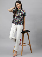 Valbone Women’s Multi-color Geometric Modal Silk Printed Shirt Half Sleeves