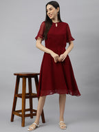 Red solid Midi Dress