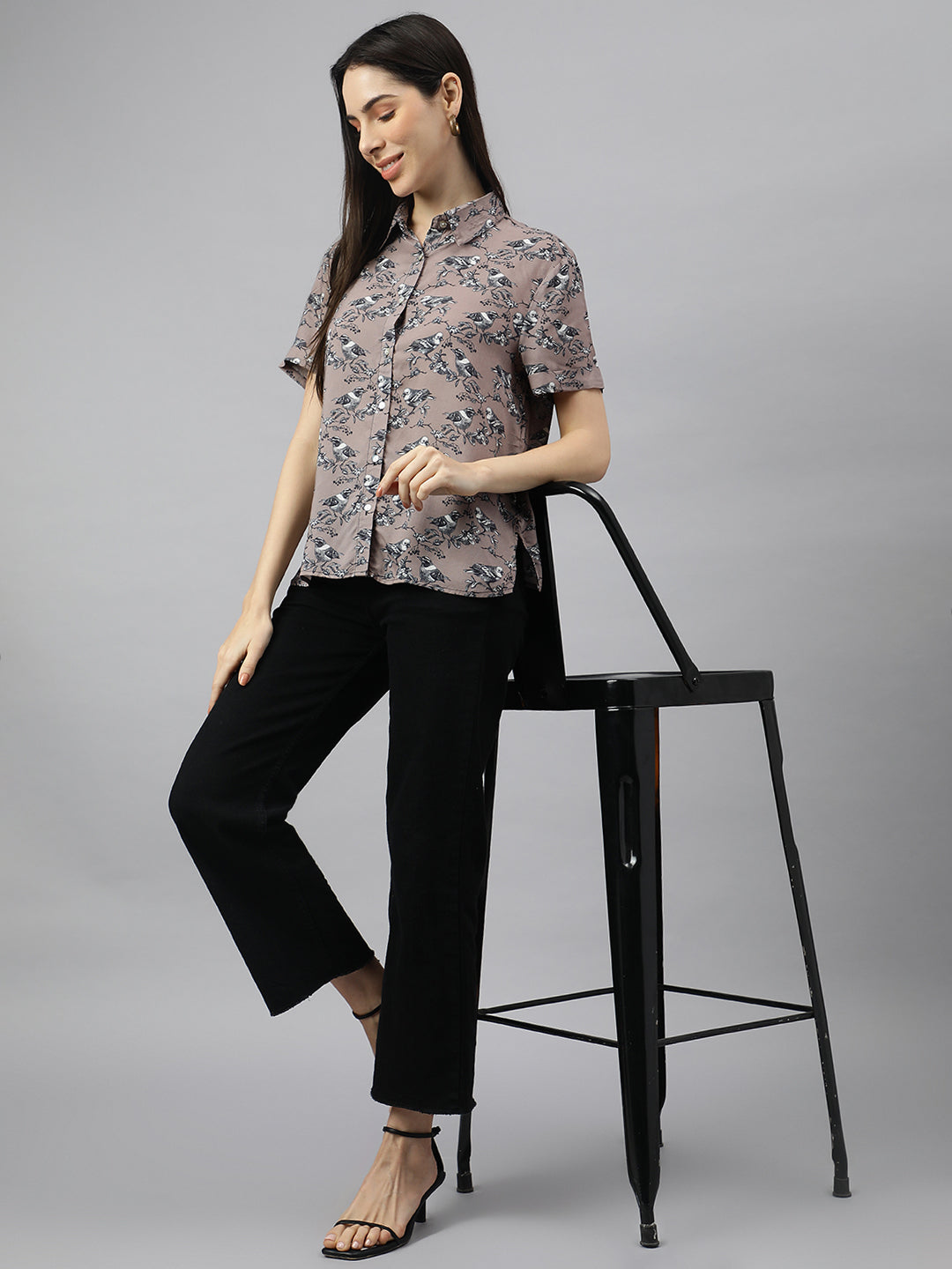 Valbone Women’s Grey Modal Silk Printed Shirt