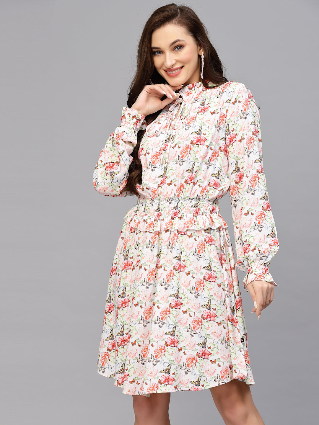 Peach Floral Printed Dress