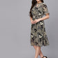 Valbone Women’s Black & Beige Georgette Floral Printed Knee Length One Piece Dress with Matching Belt