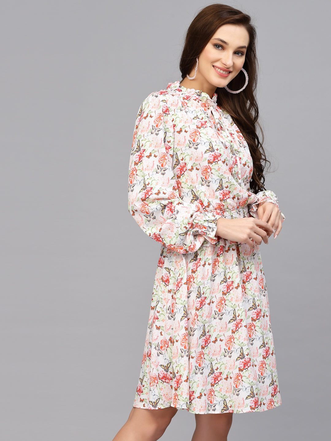 Peach Floral Printed Dress