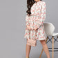 Valbone Women’s Peach Floral Viscose Printed Knee Length Dress