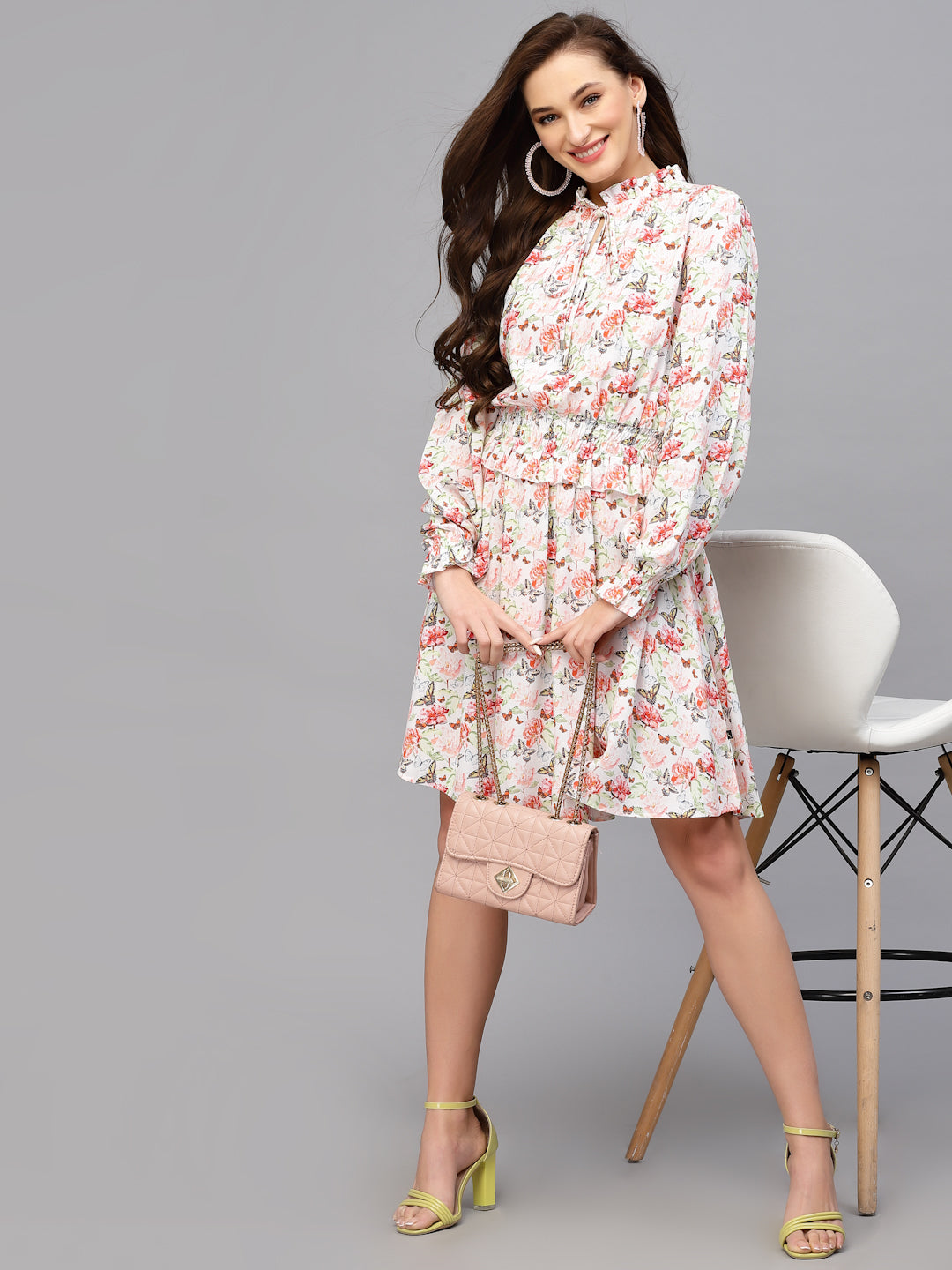 Peach Floral Printed Dress