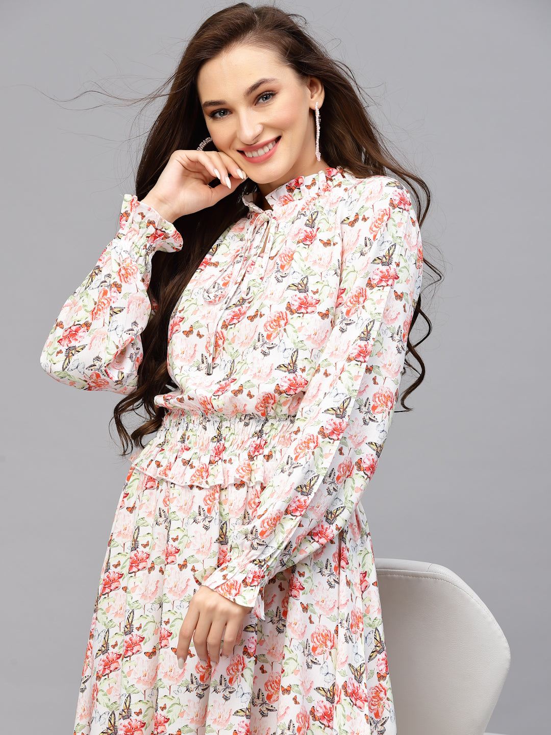 Peach Floral Printed Dress