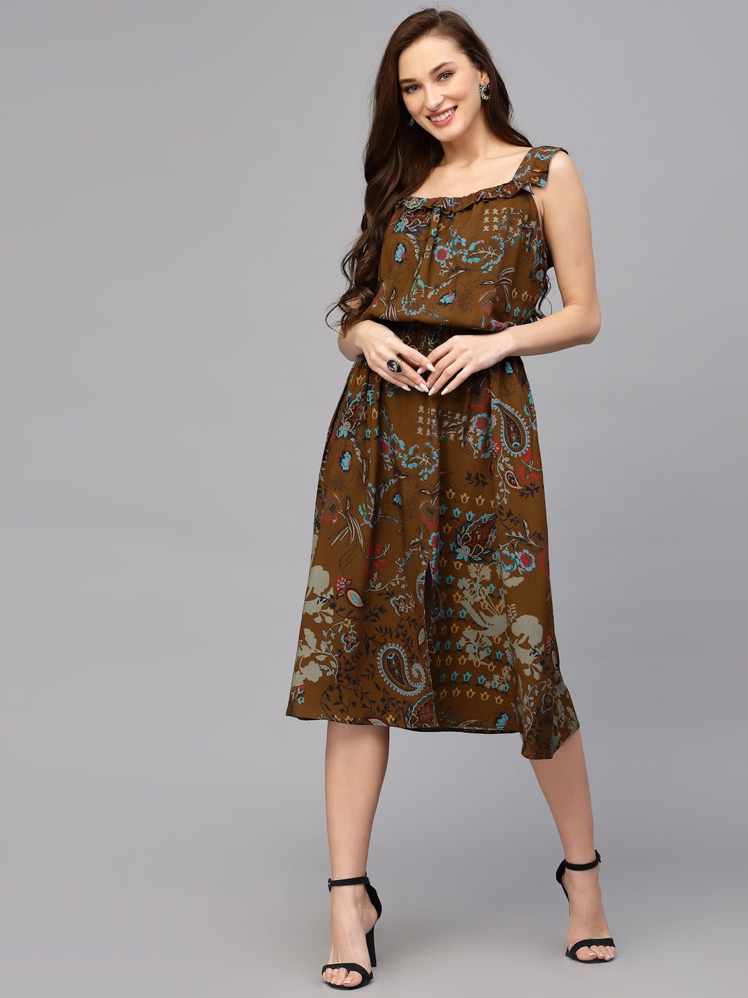 Valbone Women’s Brown Viscose Floral Print Dress