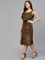 Brown Viscose Floral Print Dress