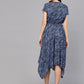 Valbone Women’s Blue & Black Printed Rayon One Piece Dress with Short Sleeves