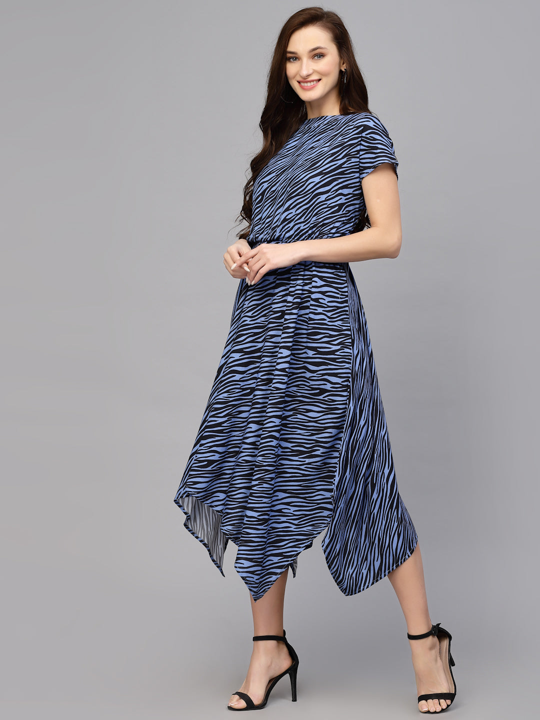 Blue & Black Printed  One Piece Dress