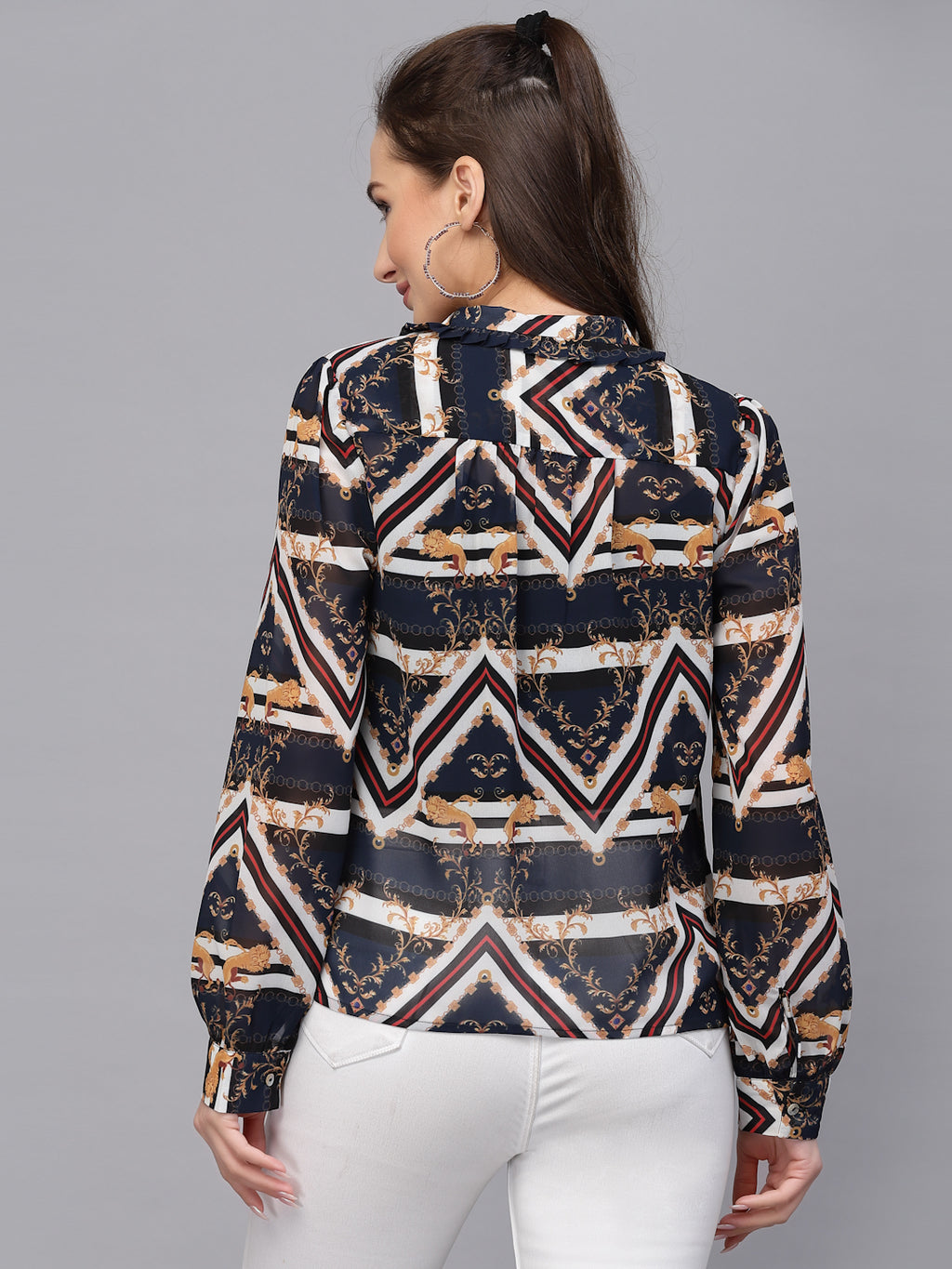 Valbone Women’s Blue Georgette Printed Shirt