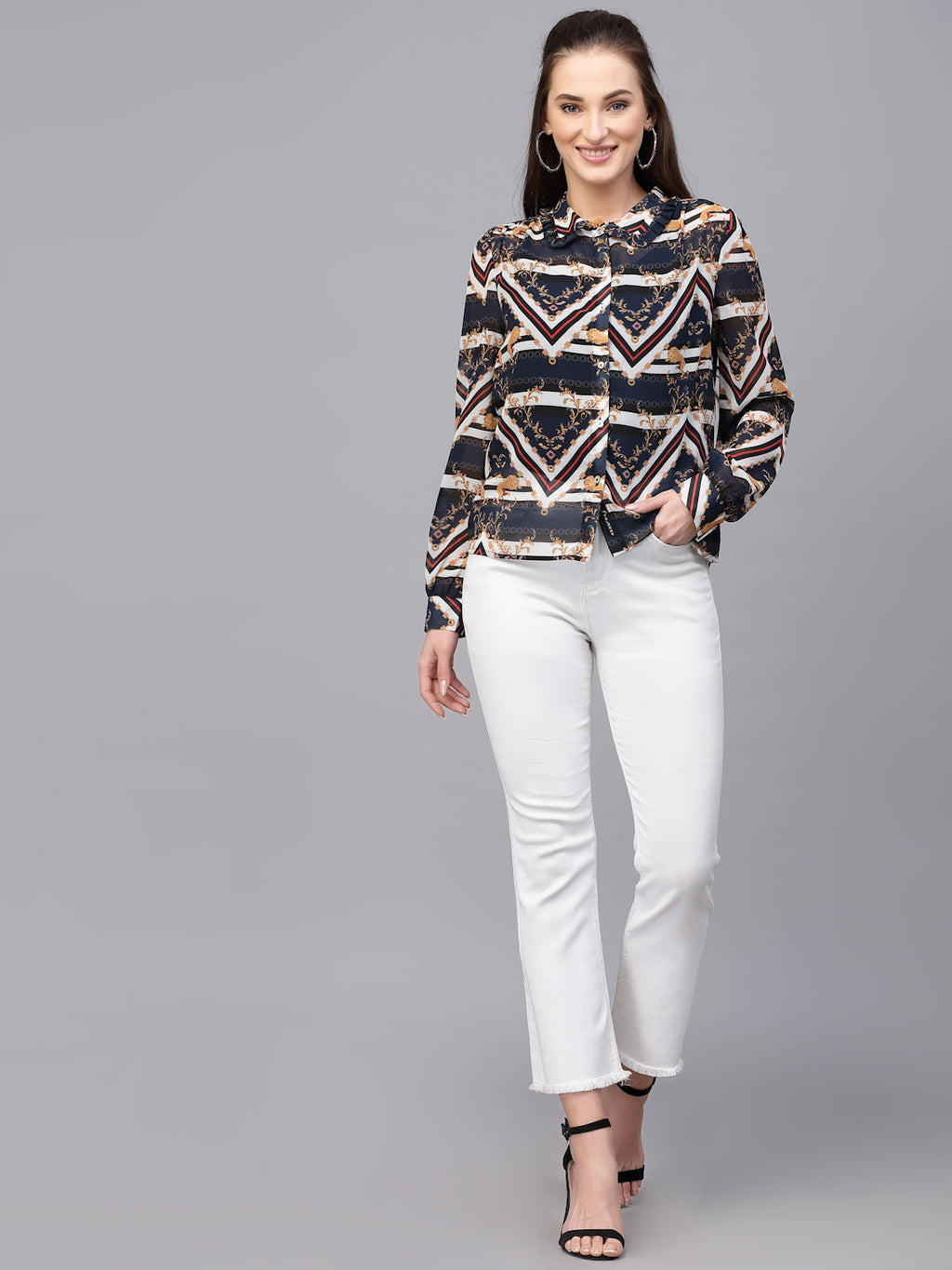 Valbone Women’s Blue Georgette Printed Shirt