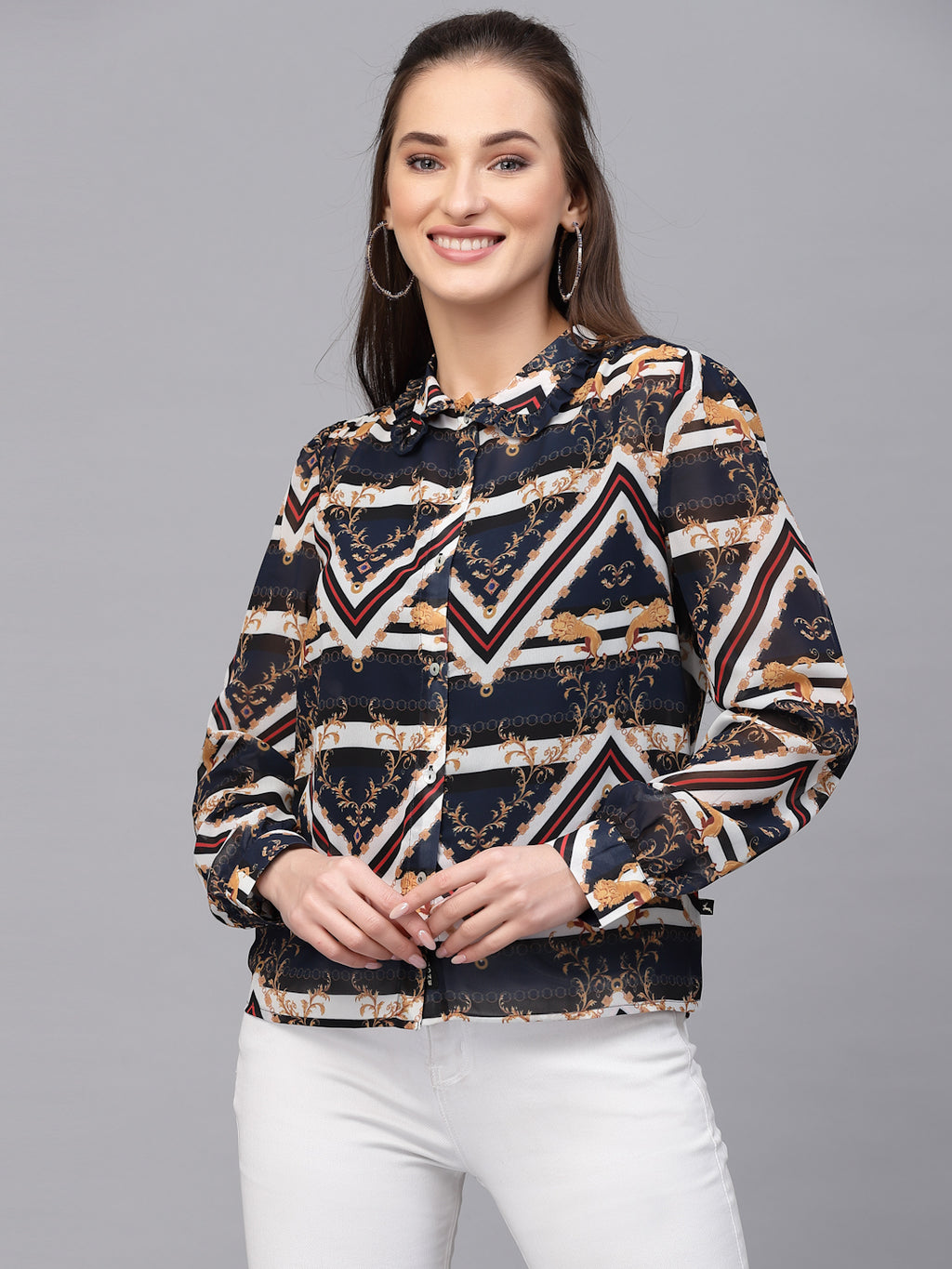 Valbone Women’s Blue Georgette Printed Shirt