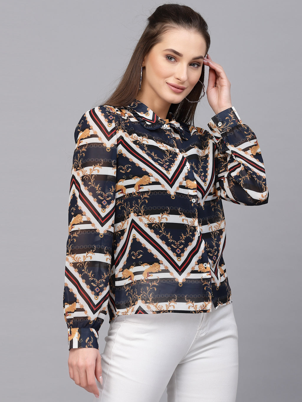 Valbone Women’s Blue Georgette Printed Shirt