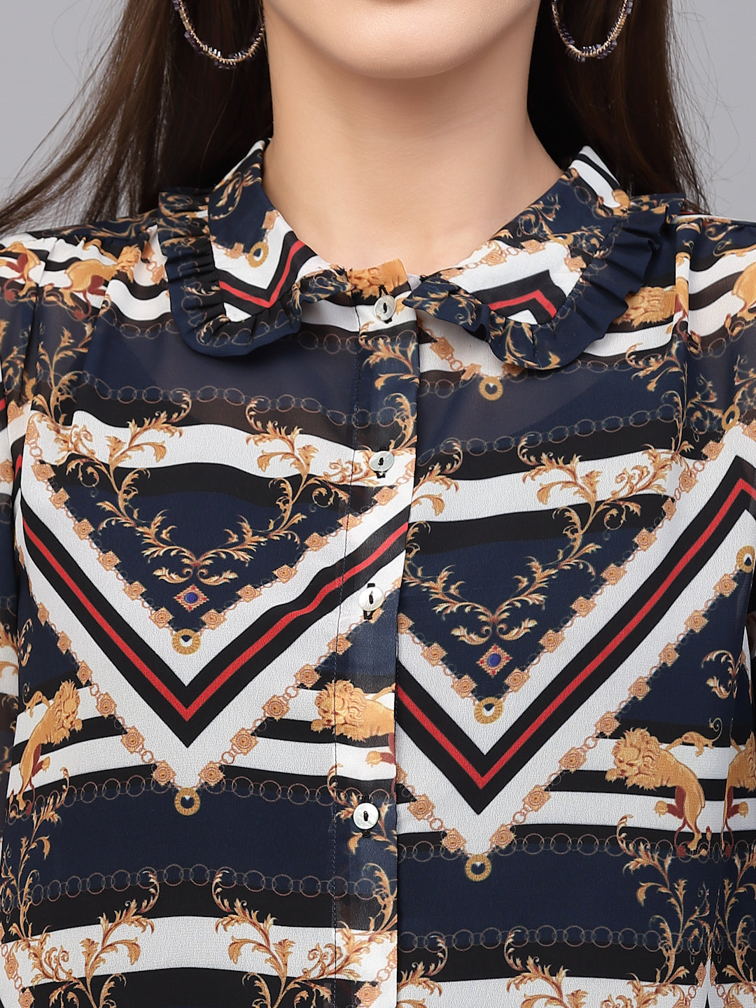 Valbone Women’s Blue Georgette Printed Shirt