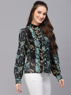 Valbone Women’s Black Green Georgette Floral Printed Shirt