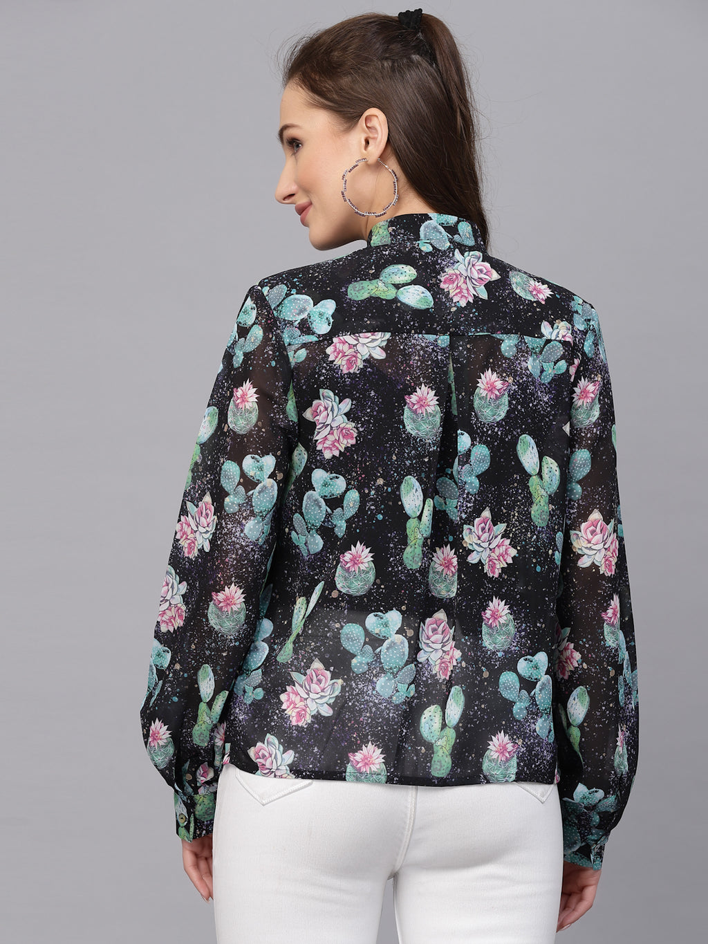 Valbone Women’s Blue Georgette Printed Shirt