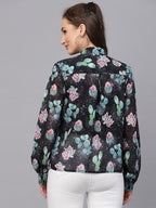 Valbone Women’s Blue Georgette Printed Shirt