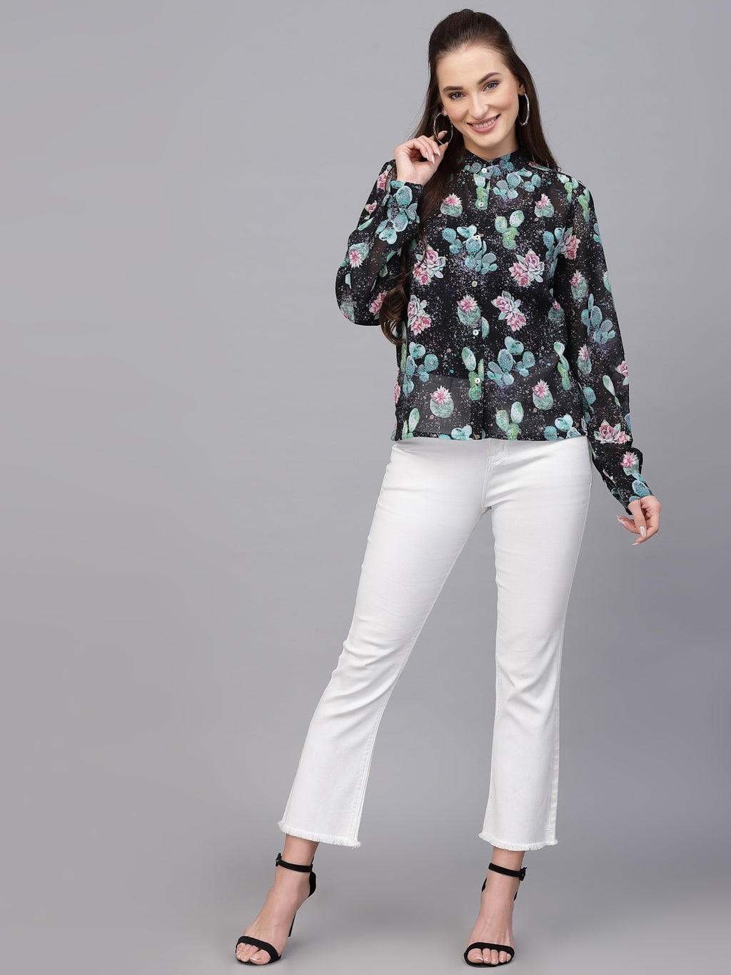 Valbone Women’s Blue Georgette Printed Shirt