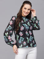 Valbone Women’s Blue Georgette Printed Shirt