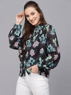 Valbone Women’s Blue Georgette Printed Shirt