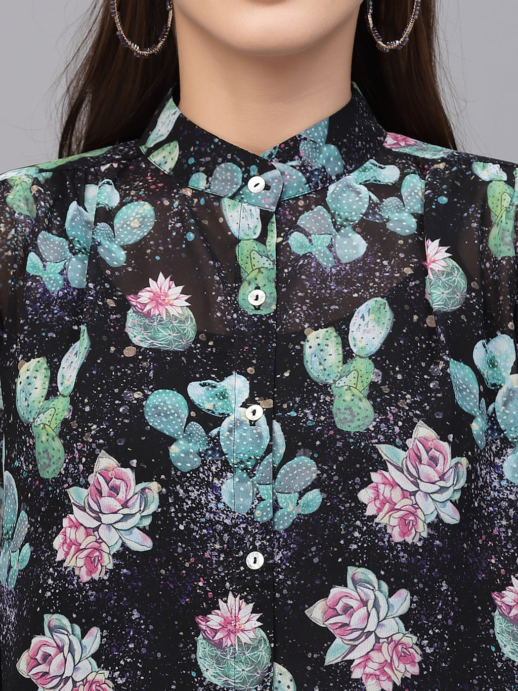 Valbone Women’s Blue Georgette Printed Shirt