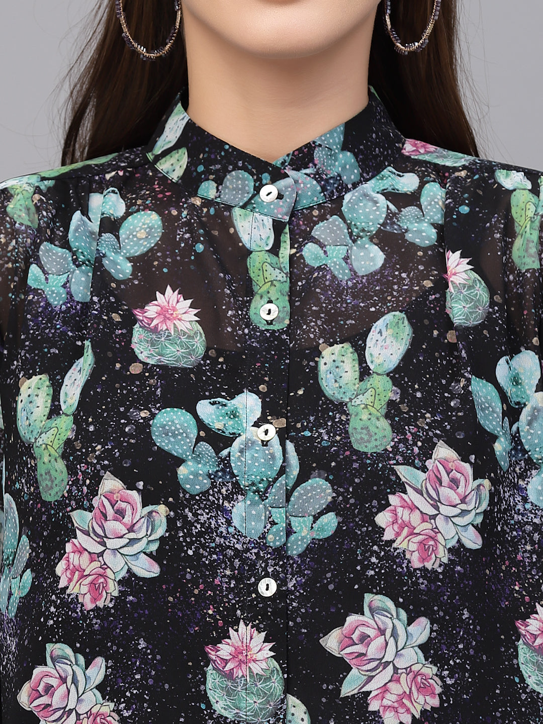 Valbone Women’s Blue Georgette Printed Shirt