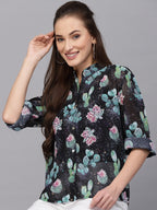 Valbone Women’s Blue Georgette Printed Shirt