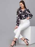 Valbone Women’s Dark Blue Georgette Printed Shirt