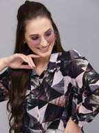 Valbone Women’s Dark Blue Georgette Printed Shirt