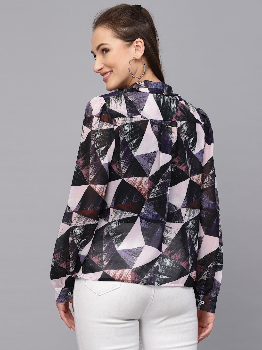 Valbone Women’s Dark Blue Georgette Printed Shirt