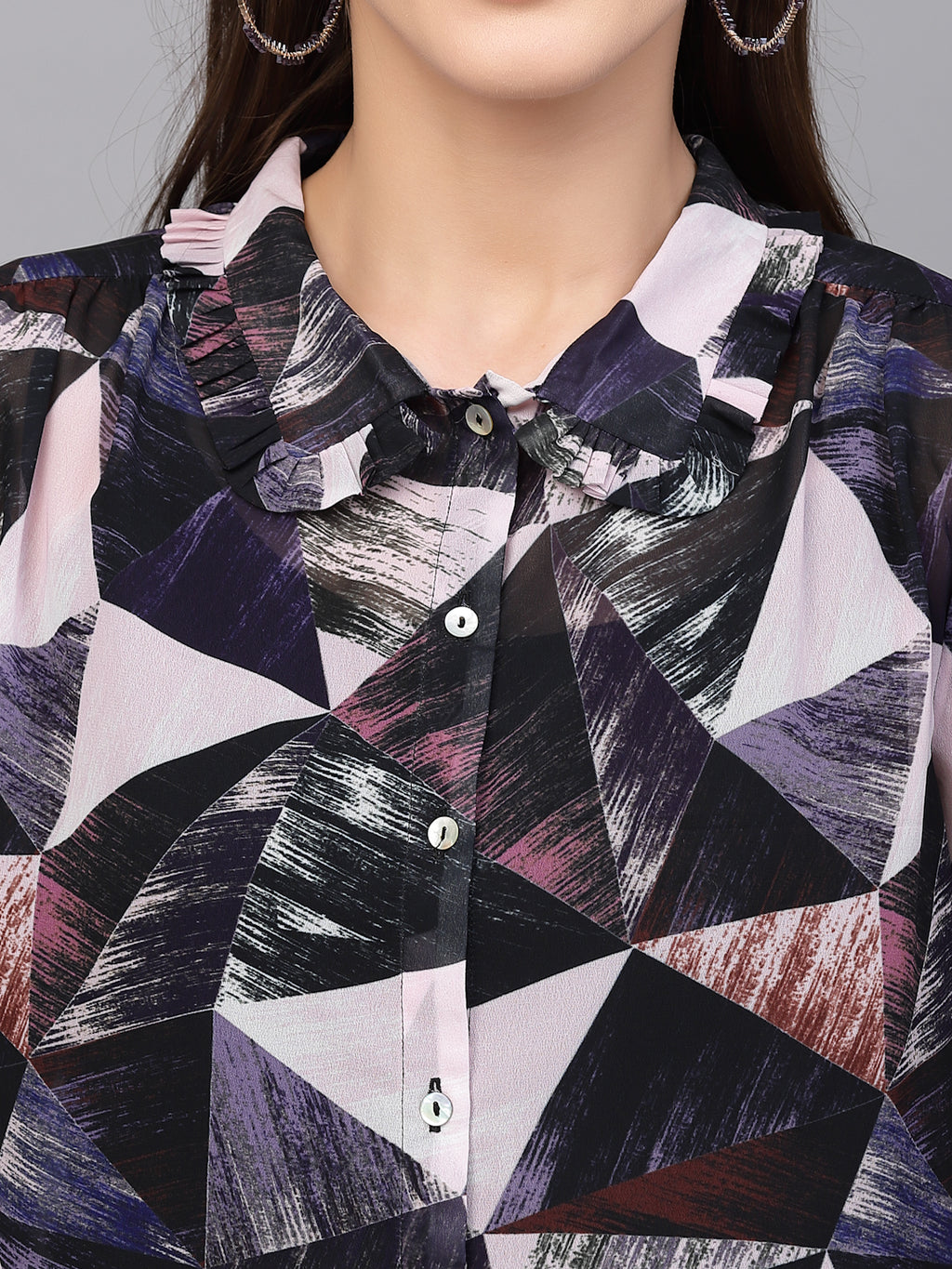 Valbone Women’s Dark Blue Georgette Printed Shirt