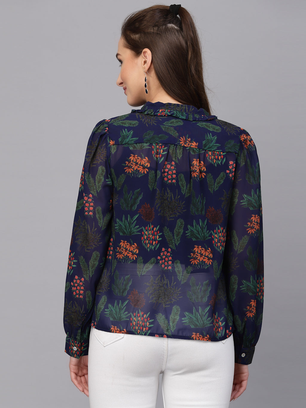 Valbone Women’s Blue Georgette Printed Shirt