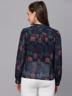 Valbone Women’s Blue Georgette Printed Shirt