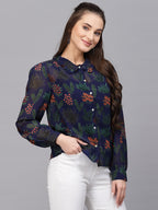 Valbone Women’s Blue Georgette Printed Shirt