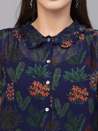 Valbone Women’s Blue Georgette Printed Shirt