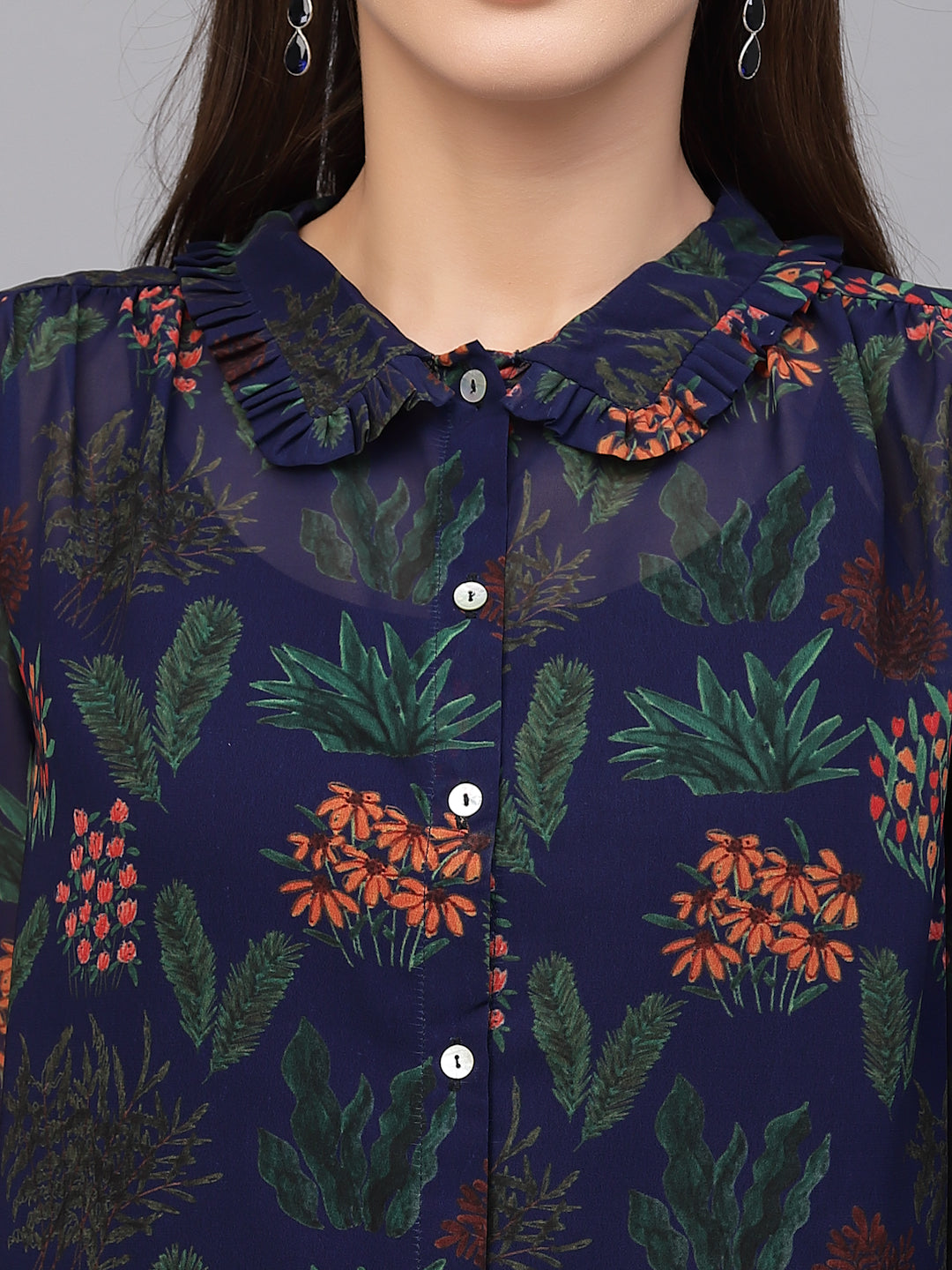Valbone Women’s Blue Georgette Printed Shirt