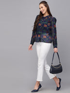 Valbone Women’s Blue Georgette Printed Shirt